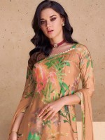 Solid Peach Chinon Silk Party Wear Plazzo Suit